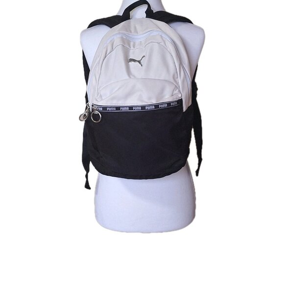 Puma Black & Cream 15 X 10 inch Backpack Book Bag  EUC - Picture 2 of 9